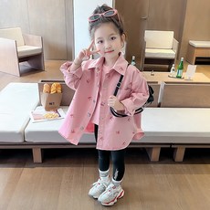 女童迷你絲帶圖案長袖襯衫夾克