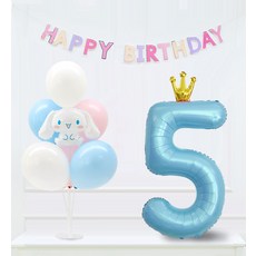 Joy Party 生日氣球組 5, 藍色(皇冠數字氣球), 隨機出貨(橡膠氣球), 1套