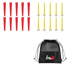 NAYASTYLE 塑膠高爾夫長球釘 紅色 10入 + PE高爾夫長球釘 黃色 10入 + 收納袋套組 GFYP-185-5 173-5pU, 混色