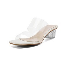 엘쏘 여성용 큐트 요청 투명 크리스탈 미들힐 샌들 4cm