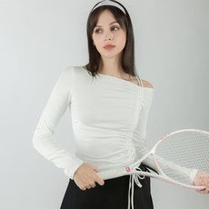 claire 女性瑜珈運動服 船型領肩部抓皺長袖T恤