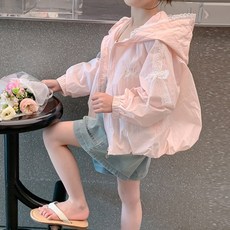 유블리 아동용 핑라라 레이스 리본 바람막이 후드집업