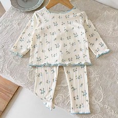 JOYMULTI MK 兒童緹尼花長袖荷葉邊居家服套裝