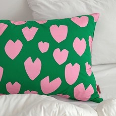 BAZAAR Bong Bong愛心純棉枕頭套, 綠色