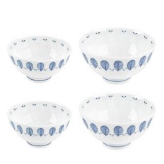 O'chairs 藍色水滴陶瓷碗 2入+大碗 2入組合, 混色, 飯碗 2入+大碗 2入