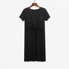 素色圓領長袖哺乳連身裙