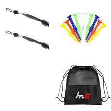 NAYA STYLE 高爾夫球桿頭清潔劑 2p + 塑料高爾夫球球座 10p + 袋套組 GFYP-10-3+181PU, 灰色（清潔劑），隨機發貨（茶）