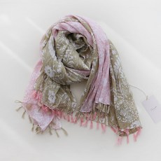 BABISOO 雙拼色花朵印花流蘇圍巾