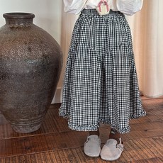 Starbean 兒童格紋荷葉邊中長裙