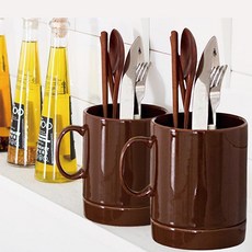 紅棕色可排水陶瓷餐具筒, 2個, 棕色