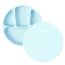 Agafura 嬰兒矽膠可愛盤 + 蓋子套裝, 天藍色, 盤子+蓋子