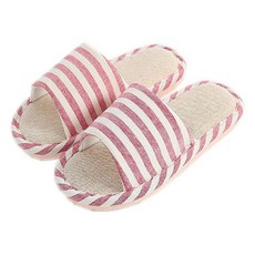 小麥購物 厚底亞麻拖鞋 C140 106g, 3雙, 粗條紋紅色