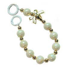 워너프 골드 뷰티 투 링 홀더 폰 스트랩 키링 고리, 오프 화이트 리본, 1개