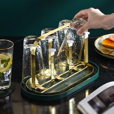 카페 느낌 레터링 컵걸이 타원형 6구, 골드그린, 1개