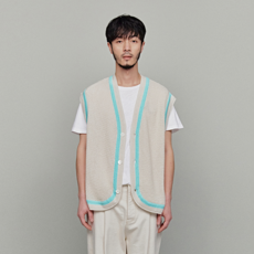 DROLE DE MONSIEUR 線條拼色棉質針織背心