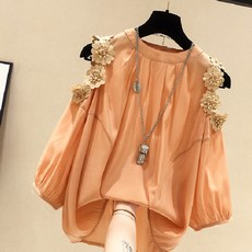 Allode 女款花朵挖肩雪紡衫