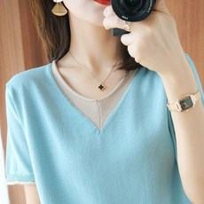 모네타 여성용 코어 루즈 라운드 반팔니트