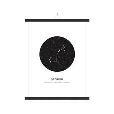 室內裝飾 星座 天蠍座 海報 圖畫 + 木質掛軸 61cm 套組, 黑木