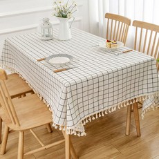 MarketA 重點格紋餐桌桌布 A24FS3-A1428, 白色, 1個, 120 x 170 cm