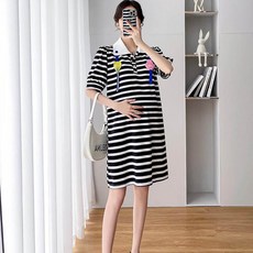 마켓A 패치 포인트 스트라이프 임부 원피스