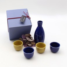 月鹽 韓國製 精美陶瓷 檸檬 + 藍色德利清酒壺禮盒組, 1套, 德利清酒壺 + 4入酒杯
