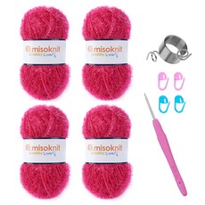 미소털실 수세미실 4p + 크로셰바늘 랜덤발송 + 단수핀 랜덤발송 4p + 뜨개반지링 세트, 05 미디엄바이올렛(수세미실), 1개