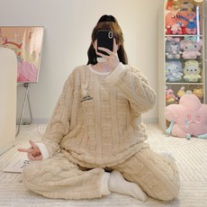 2'nd Pink 女款常備豐腴大尺碼大尺碼超細纖維睡衣上下套裝