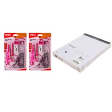 deLi 數學學校工具法律墊撕裂有線線注B5白色5p+學校指南針粉色2p套組30001, 1套