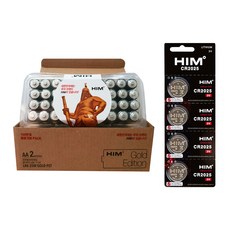 HIM 알카라인 AA 건전지 40p + 리튬 코인 건전지 CR2025 4p 세트, 2개
