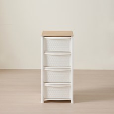 HOMZ 브리다 라탄 우드탑 서랍장, 크림화이트, 4단