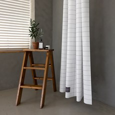 OneSevenNine 布料浴簾, 寬格紋 黑白 + 黑色, 1個