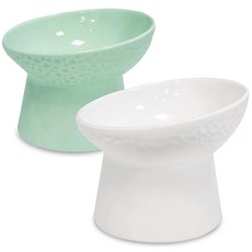 모나지오 반려동물 달나라 경사형 도자기식기 2종 세트, 화이트, 그린, 1개