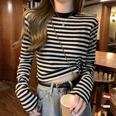 Elsso 女款短版條紋長袖T恤