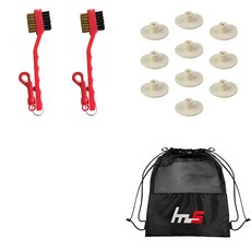 NAYASTYLE 高爾夫球桿頭清潔器 2入 + TPE 高爾夫短版球座 10入 + 收納袋套組 GFYP-32-1+168-1PU, 混色