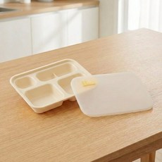 nestique 幼兒用 Kinderplate 餐盤 + 矽膠蓋套組, 香草, 1套, 餐盤 + 蓋子