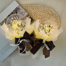 Lovely Farm 仿真魔法迷你花氣球花束 古典玫瑰版 2入, 象牙白