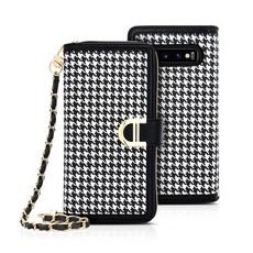 Morgan 千鳥格紋拉鍊錢包日誌式手機殼 + 掛繩