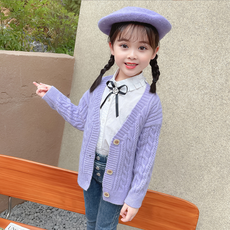 ORANGEDAMOM 女童三釦麻花針織開襟衫