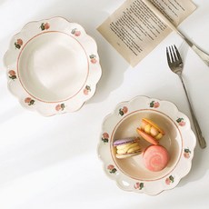 Iwooa 普羅旺斯午後復古盤 桃色深碗 19cm, 象牙白, 2個