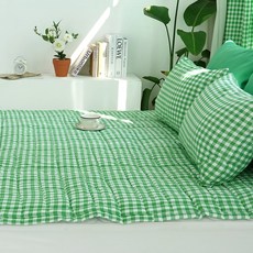 스코홈 국내 제조 단잠체크 사계절 양면 침대패드, 체크그린