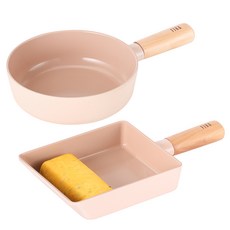 nEOFLam IH電磁爐適用Fika Object鍋具2件組, 炒鍋 18cm+玉子燒鍋 15cm, 1組, Mini Peach