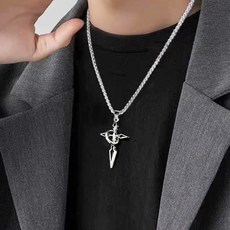 젤루나 써지컬 체인 블랙 십자가 볼드링 레이어드 펜던트 드롭 목걸이 M-147