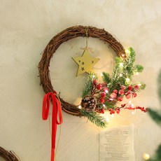 ScentBasket 聖誕金色玩具莓果燈花圈 + LED星星燈, 混合色, 1套