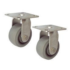 MASTER. S 不鏽鋼重型腳輪 DS 3340 MRP-R 4 灰色橡膠 軸套 灰色 平板旋轉 R 10.16cm, 2個