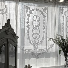 MaMaison 亞麻刺繡窗簾 CUMV45-140, 白色