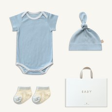 BABY&I 嬰幼兒夏季羅紋莫代爾連身衣 + 尖頂帽 + 夏季襪套組 70號, 1套, 藍色