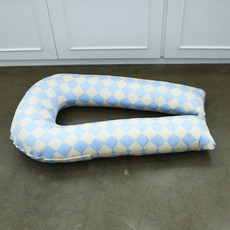 대일컴퍼니 다이아체크 U자 바디필로우 커버 + 솜 세트, 블루 + 베이지