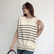 더시럽 여성용 통기성 심플 라인 라운드 민소매 니트