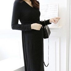 孕婦V領交叉長袖連身裙