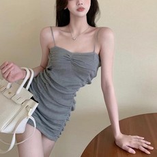 Goodif 柔美細肩帶連身裙, 灰色